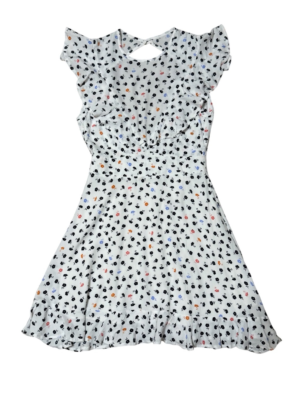 New Olivaceous white floral print open back dress